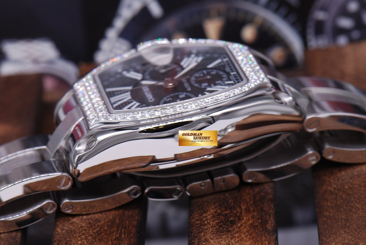 [SOLD] CARTIER ROADSTER MENS XL CHRONOGRAPH BLACK w/ CUSTOM DIAMONDS AUTOMATIC (MINT)