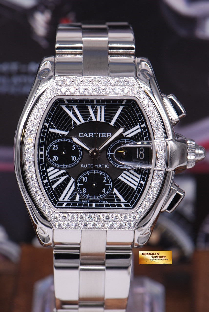 [SOLD] CARTIER ROADSTER MENS XL CHRONOGRAPH BLACK w/ CUSTOM DIAMONDS AUTOMATIC (MINT)