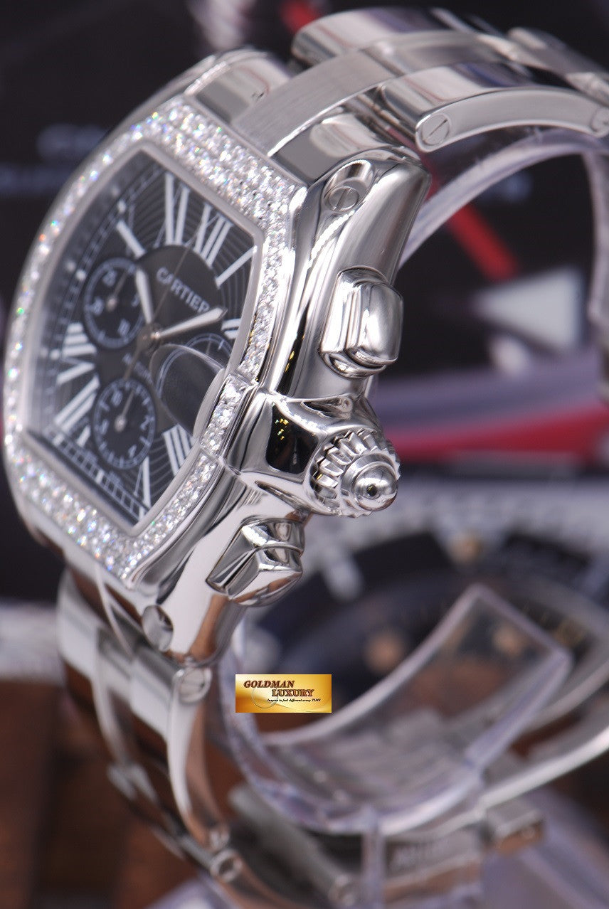 [SOLD] CARTIER ROADSTER MENS XL CHRONOGRAPH BLACK w/ CUSTOM DIAMONDS AUTOMATIC (MINT)