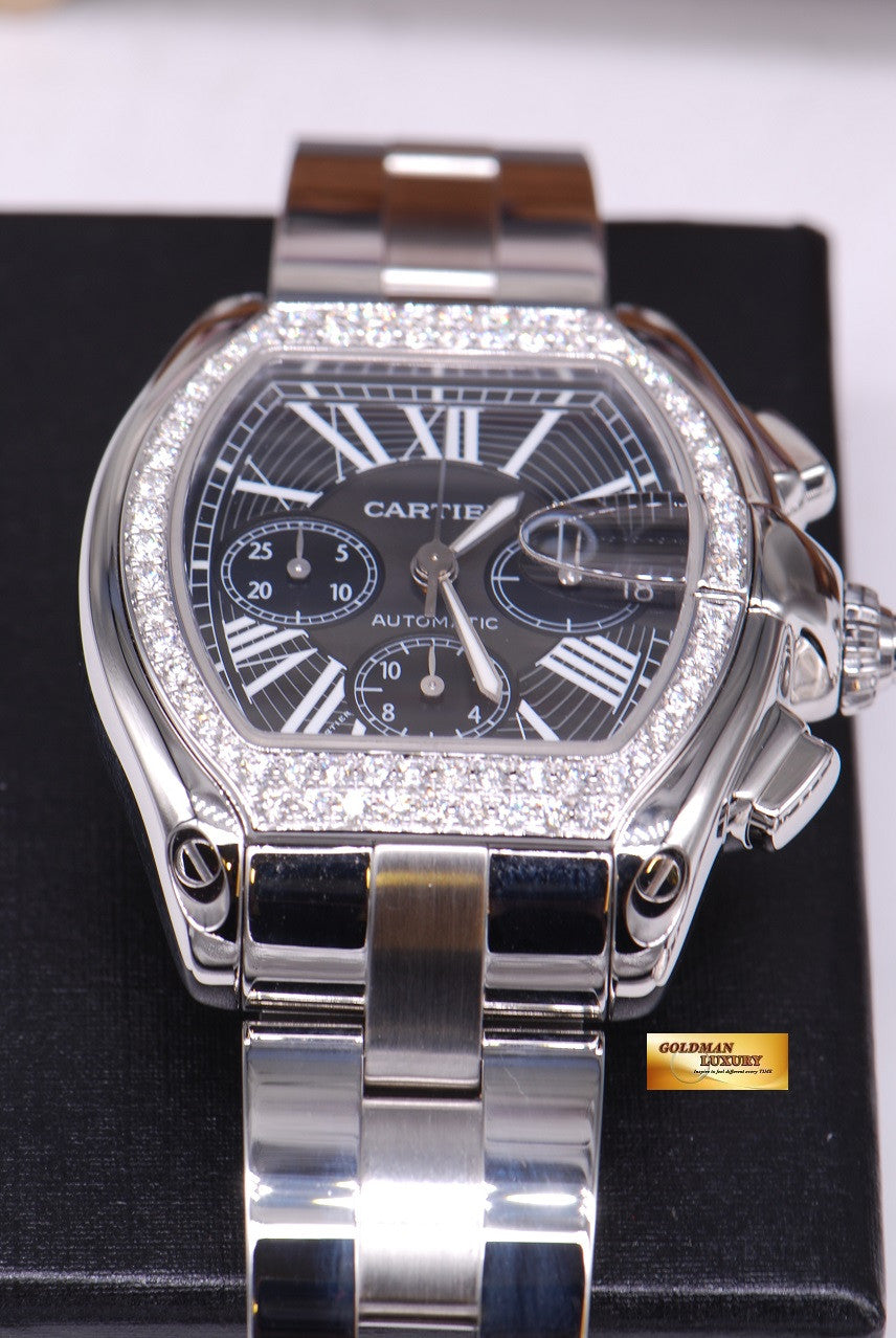 [SOLD] CARTIER ROADSTER MENS XL CHRONOGRAPH BLACK w/ CUSTOM DIAMONDS AUTOMATIC (MINT)