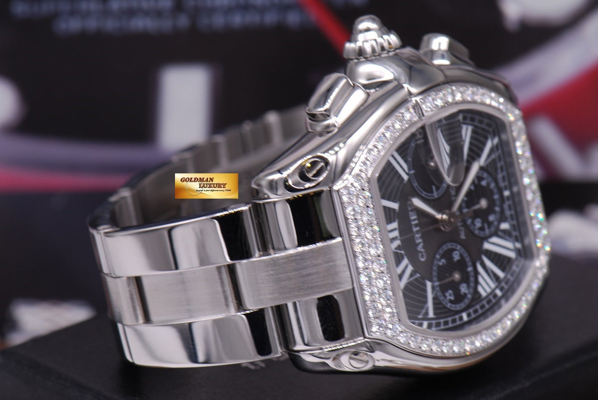 [SOLD] CARTIER ROADSTER MENS XL CHRONOGRAPH BLACK w/ CUSTOM DIAMONDS AUTOMATIC (MINT)