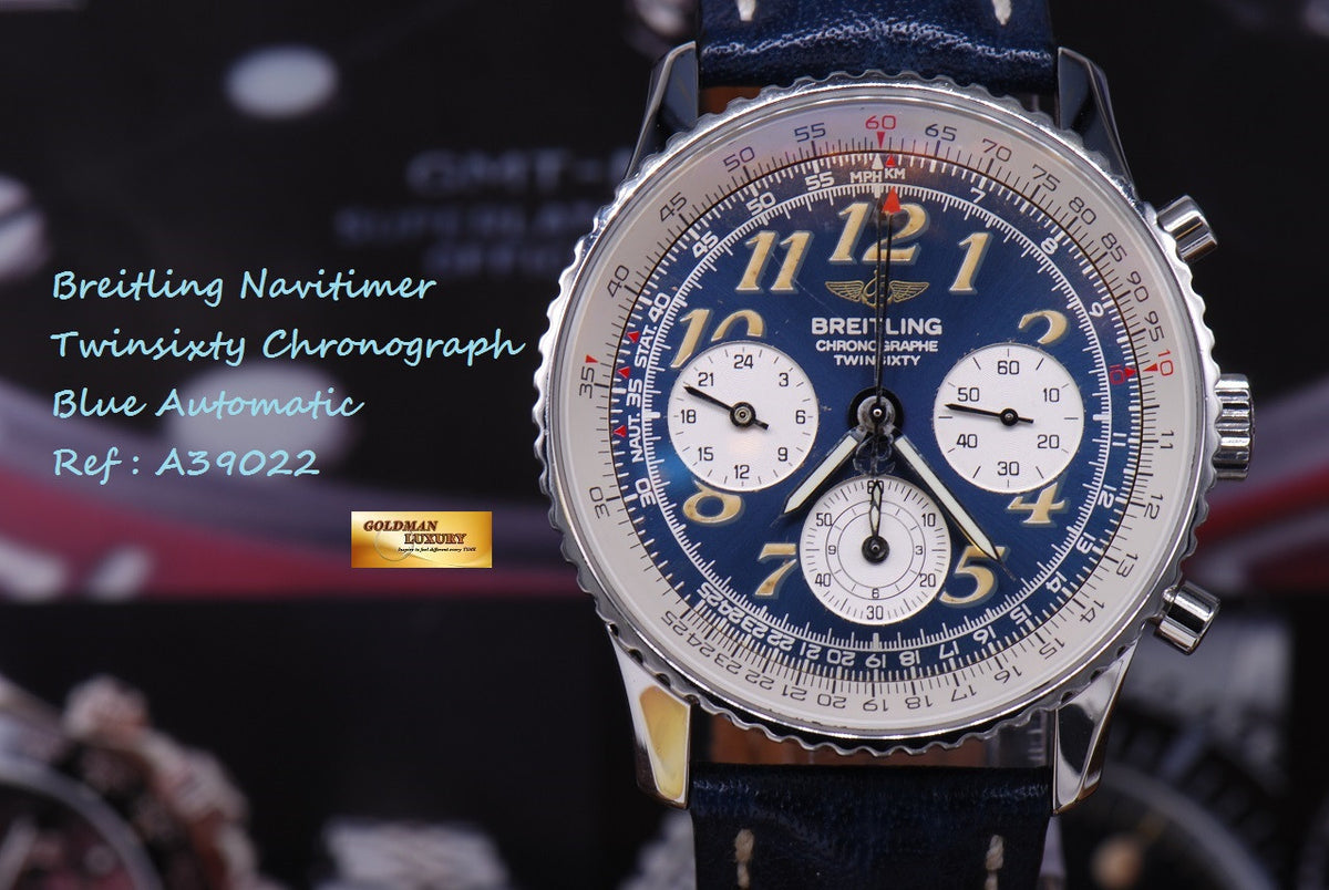 [SOLD] BREITLING NAVITIMER TWINSIXTY CHRONOGRAPH 41mm A39022 BLUE AUTOMATIC (NEAR MINT)