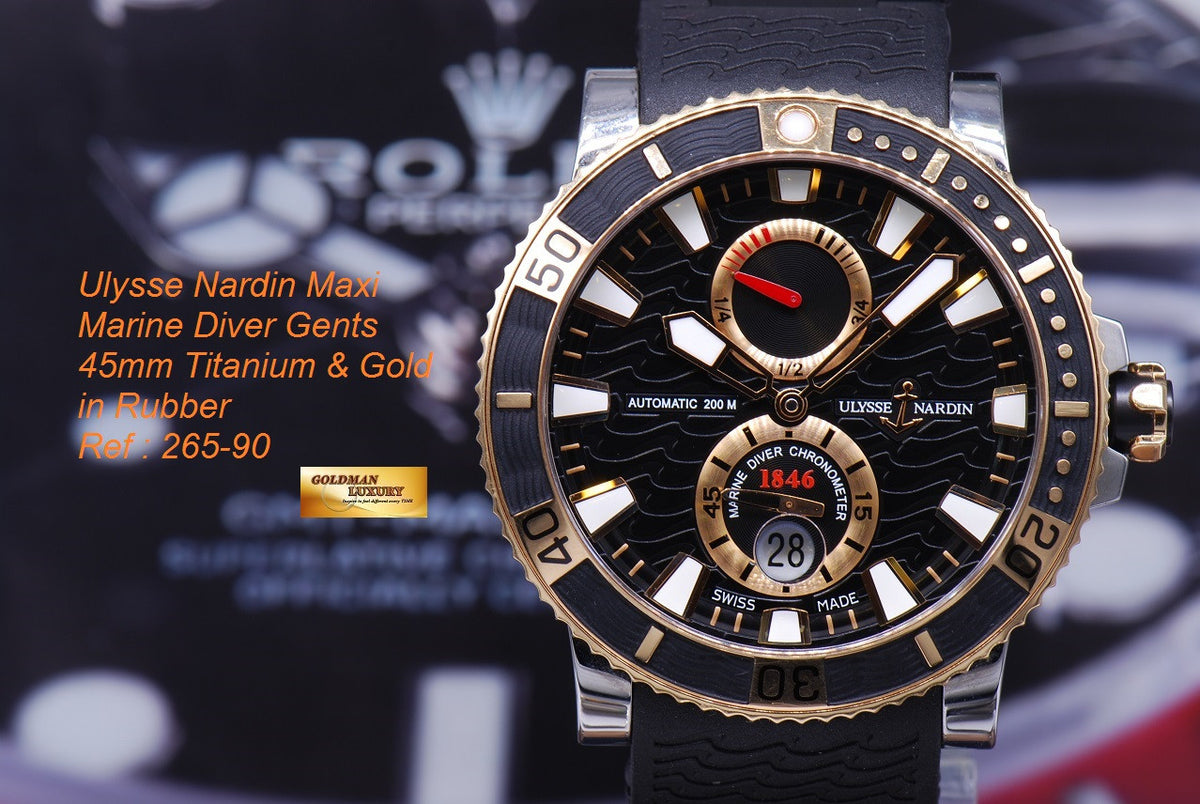 [SOLD] ULYSSE NARDIN MAXI MARINE DIVER GENTS 45mm TITANIUM & GOLD in RUBBER
