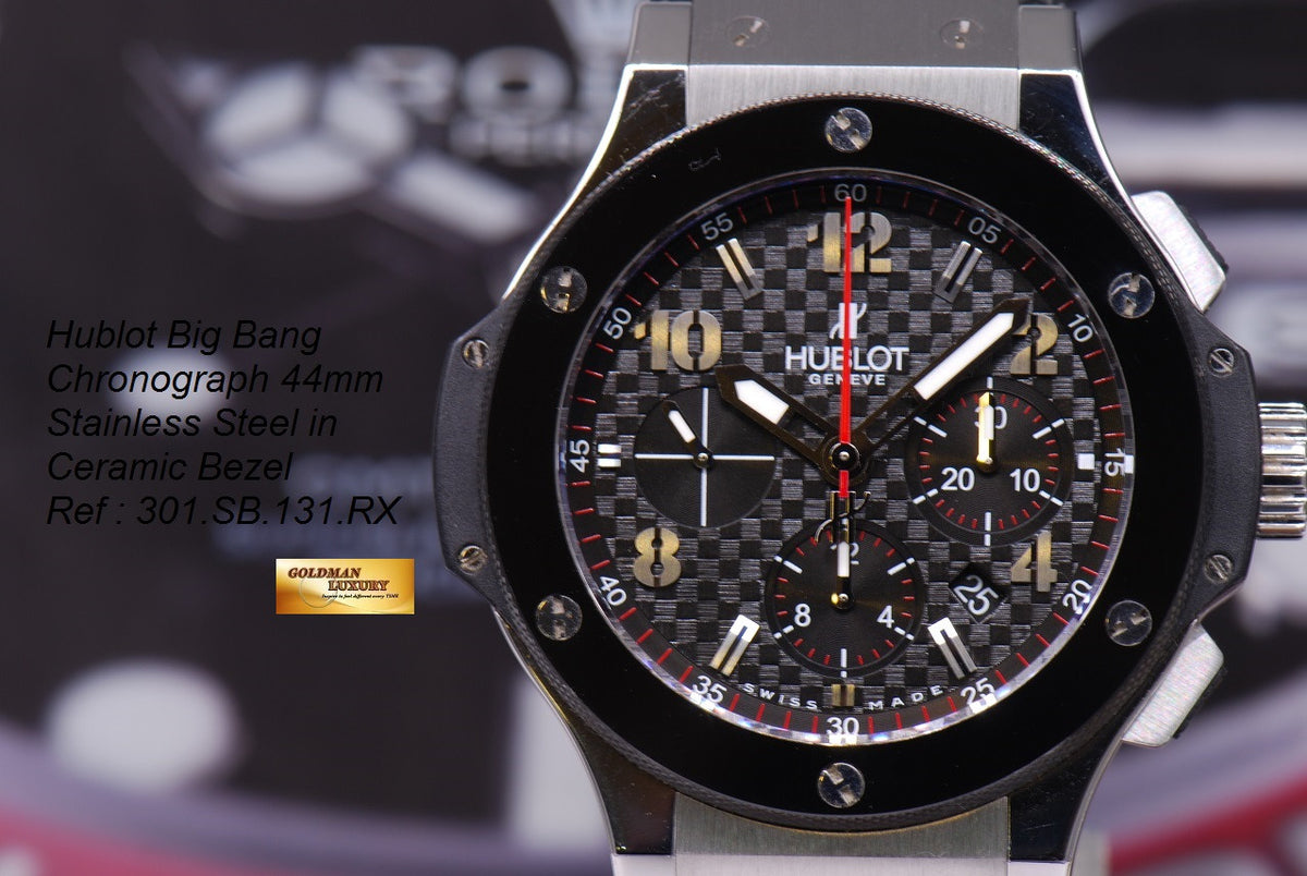 [SOLD] HUBLOT BIG BANG CHRONOGRAPH STAINLESS STEEL BLACK CERAMIC BEZEL AUTOMATIC (NEAR MINT)