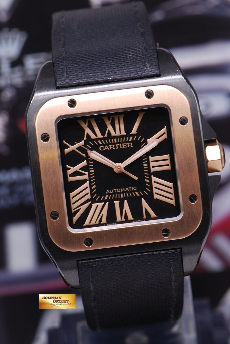 SOLD CARTIER SANTOS 100 XL ADLC BLACK HALF GOLD AUTOMATIC MINT