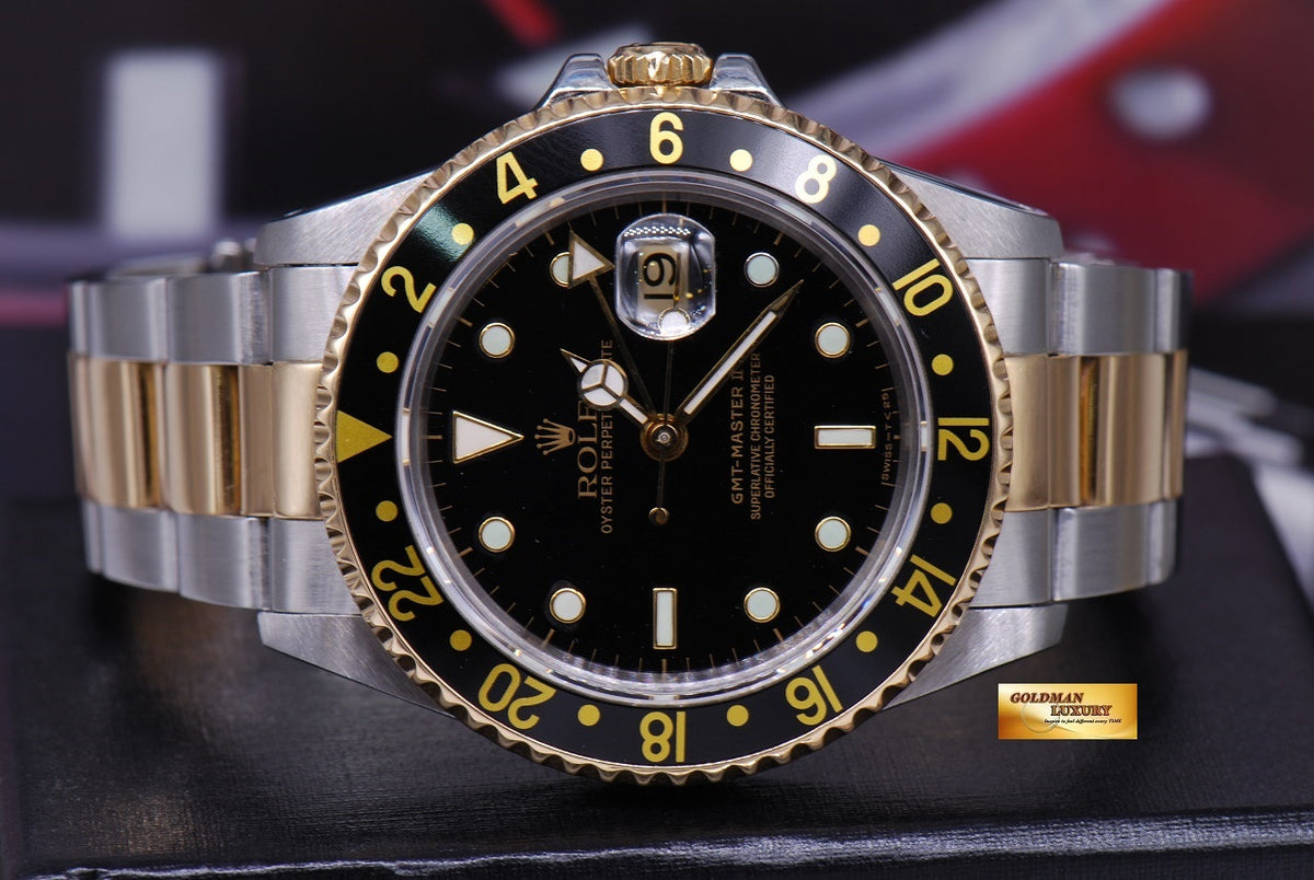 [SOLD] ROLEX OYSTER PERPETUAL GMT-MASTER II HALF-GOLD BLACK Ref : 16713 (MINT)