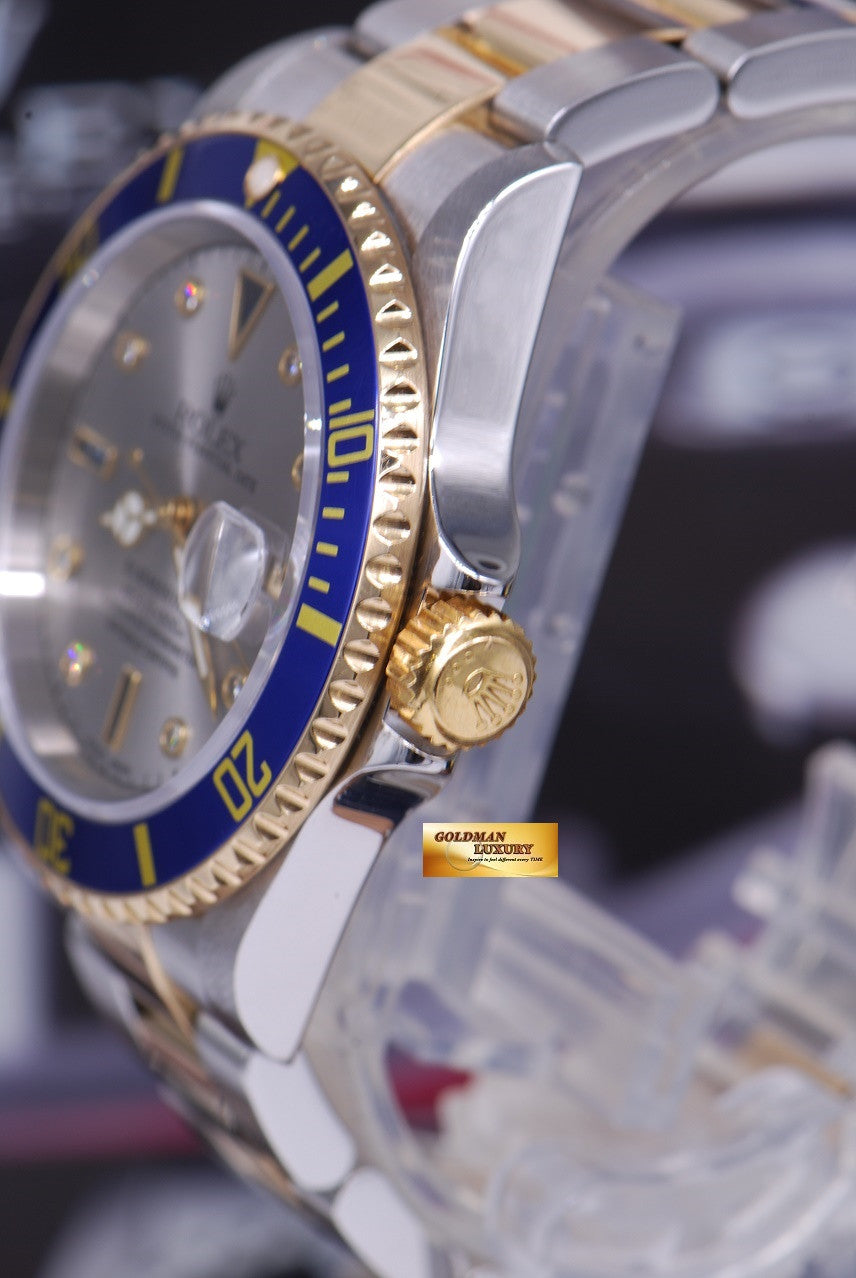 [SOLD] ROLEX OYSTER PERPETUAL BLUE SUBMARINER HALF-GOLD SERTI DIAMONDS Ref : 16613 (MINT)
