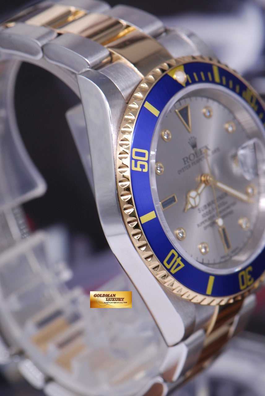 [SOLD] ROLEX OYSTER PERPETUAL BLUE SUBMARINER HALF-GOLD SERTI DIAMONDS Ref : 16613 (MINT)