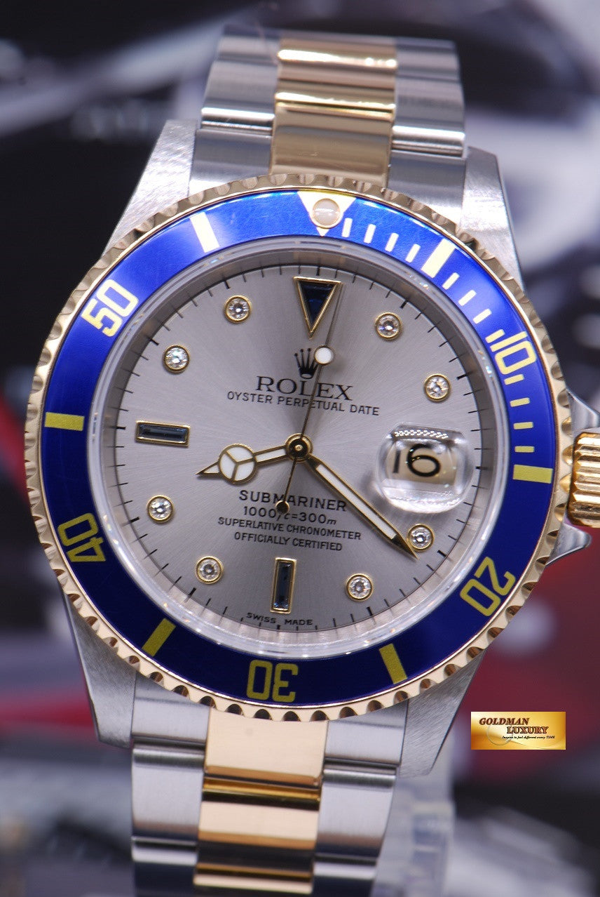[SOLD] ROLEX OYSTER PERPETUAL BLUE SUBMARINER HALF-GOLD SERTI DIAMONDS Ref : 16613 (MINT)