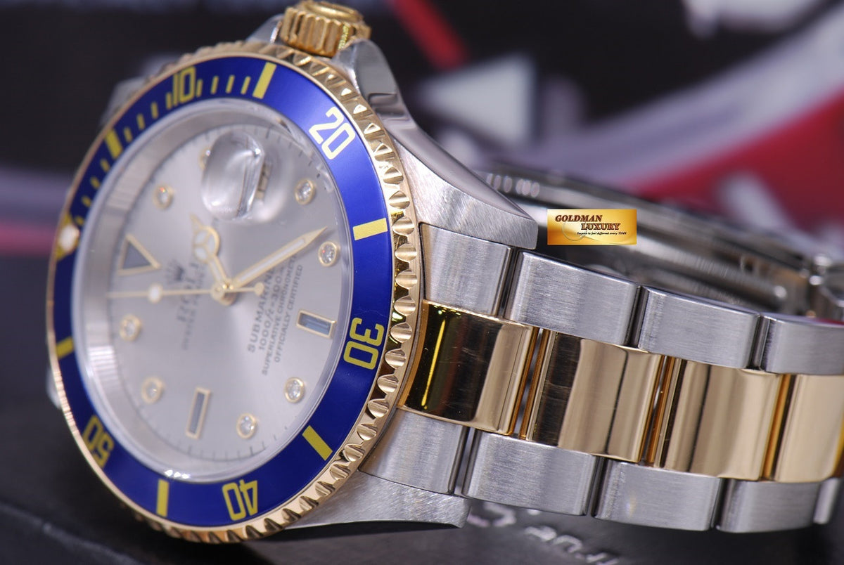 [SOLD] ROLEX OYSTER PERPETUAL BLUE SUBMARINER HALF-GOLD SERTI DIAMONDS Ref : 16613 (MINT)