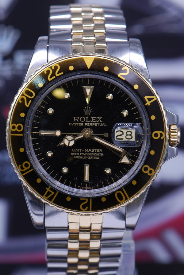 [SOLD] ROLEX OYSTER PERPETUAL GMT-MASTER HALF-GOLD NIPPLE DIAL BLACK Ref : 1675 (VINTAGE)