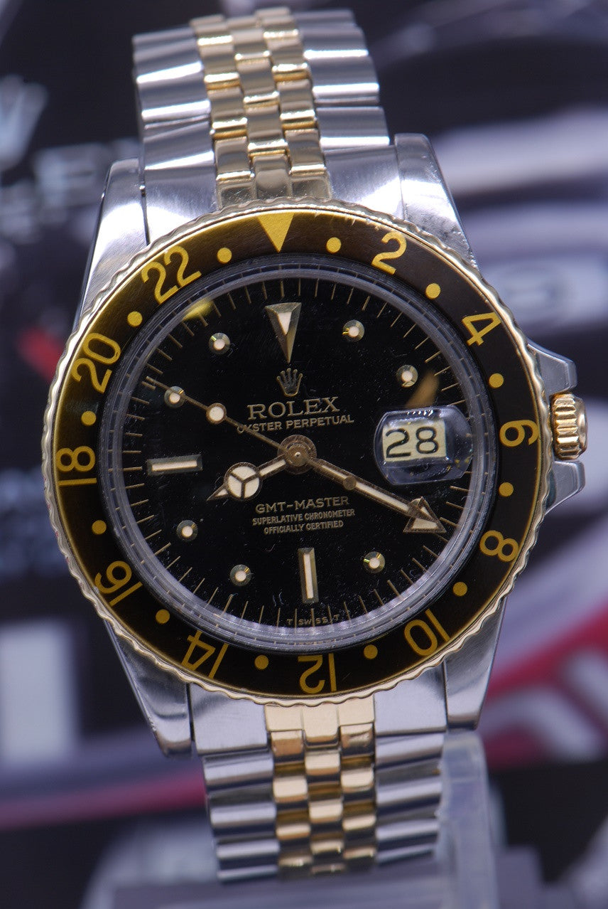 [SOLD] ROLEX OYSTER PERPETUAL GMT-MASTER HALF-GOLD NIPPLE DIAL BLACK Ref : 1675 (VINTAGE)