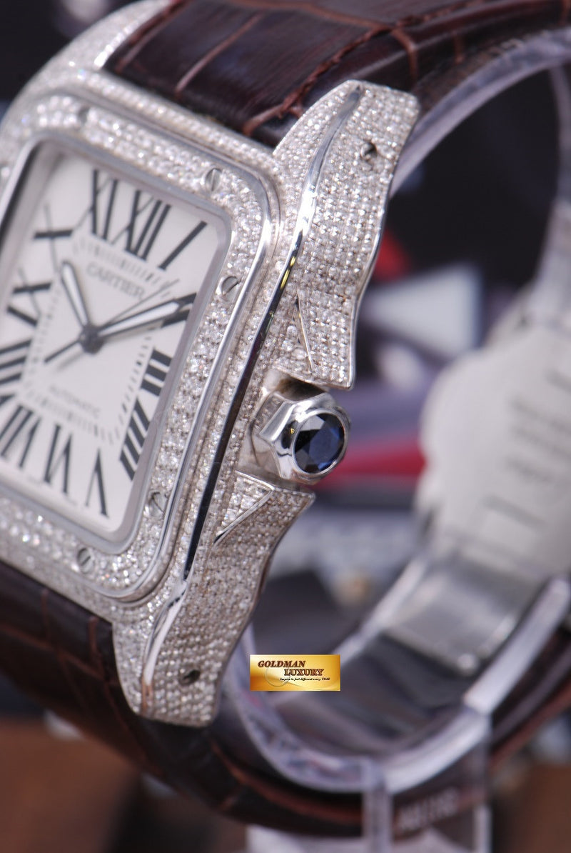 SOLD CARTIER SANTOS 100 XL CUSTOM FULL DIAMONDS AUTOMATIC MINT