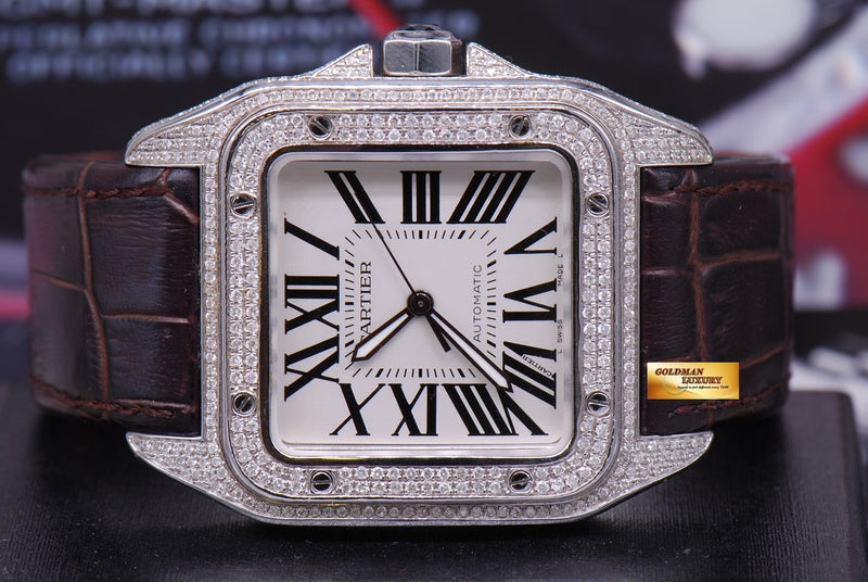 SOLD CARTIER SANTOS 100 XL CUSTOM FULL DIAMONDS AUTOMATIC MINT