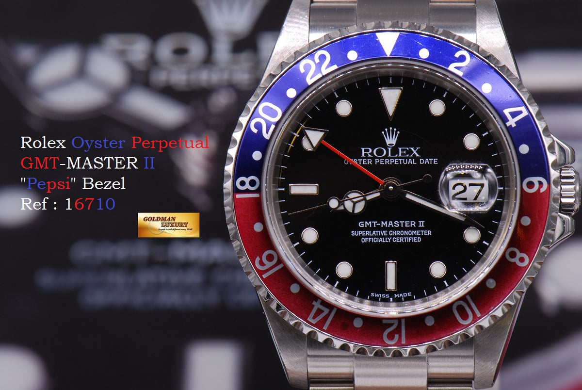 [SOLD] ROLEX OYSTER PERPETUAL GMT-MASTER II "PEPSI" BEZEL Ref 16710 (MINT)
