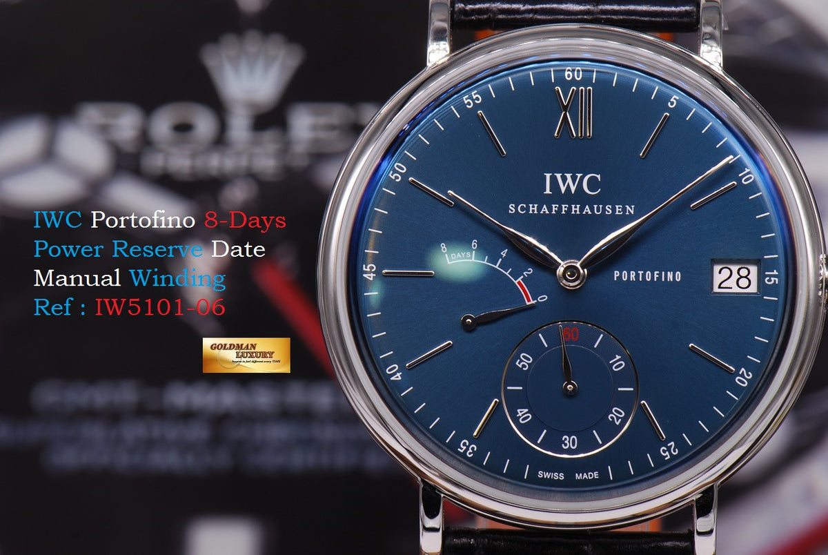 [SOLD] IWC PORTOFINO 8 DAYS POWER RESERVE DATE 45mm MANUAL WINDING BLUE (MINT)