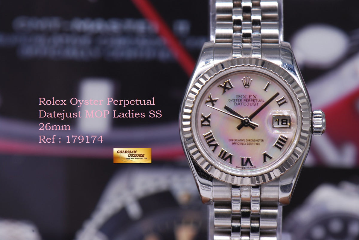[SOLD] ROLEX OYSTER PERPETUAL DATEJUST PINK MOP SS LADIES 26mm 179174 (NEAR MINT)