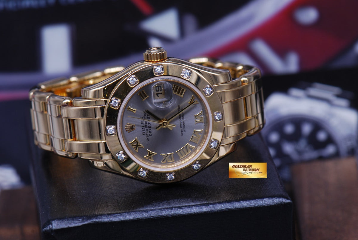 [SOLD] ROLEX OYSTER PERPETUAL DATEJUST PEARLMASTER 28mm 18K YELLOW GOLD DIAMOND BEZEL 80318 AUTOMATIC (NEAR MINT)