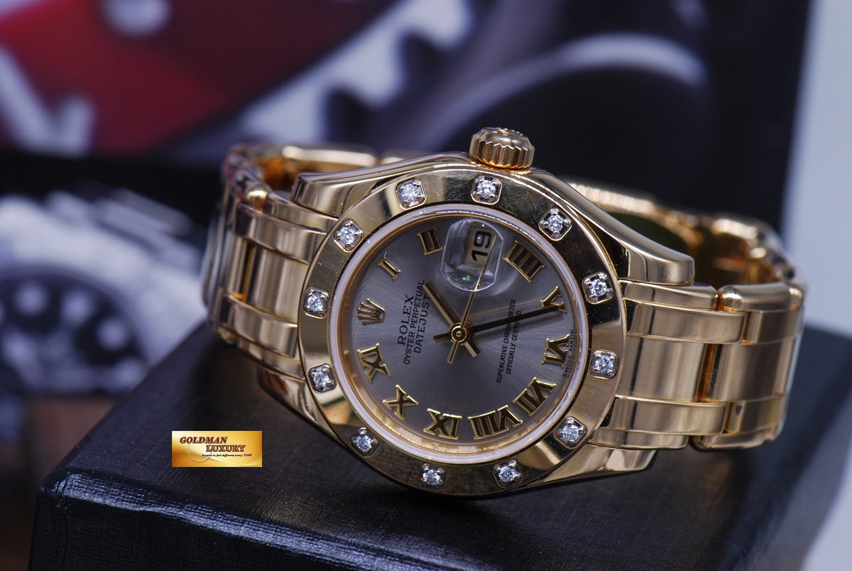 [SOLD] ROLEX OYSTER PERPETUAL DATEJUST PEARLMASTER 28mm 18K YELLOW GOLD DIAMOND BEZEL 80318 AUTOMATIC (NEAR MINT)