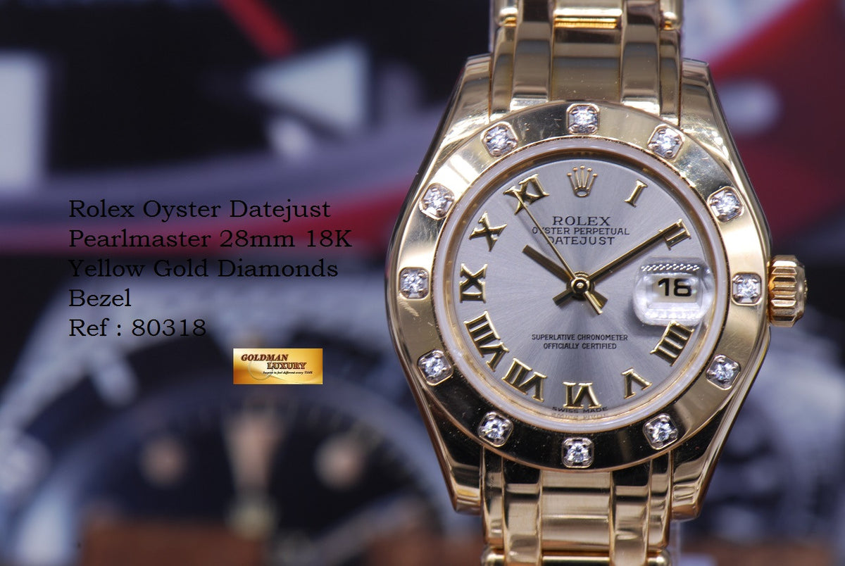[SOLD] ROLEX OYSTER PERPETUAL DATEJUST PEARLMASTER 28mm 18K YELLOW GOLD DIAMOND BEZEL 80318 AUTOMATIC (NEAR MINT)