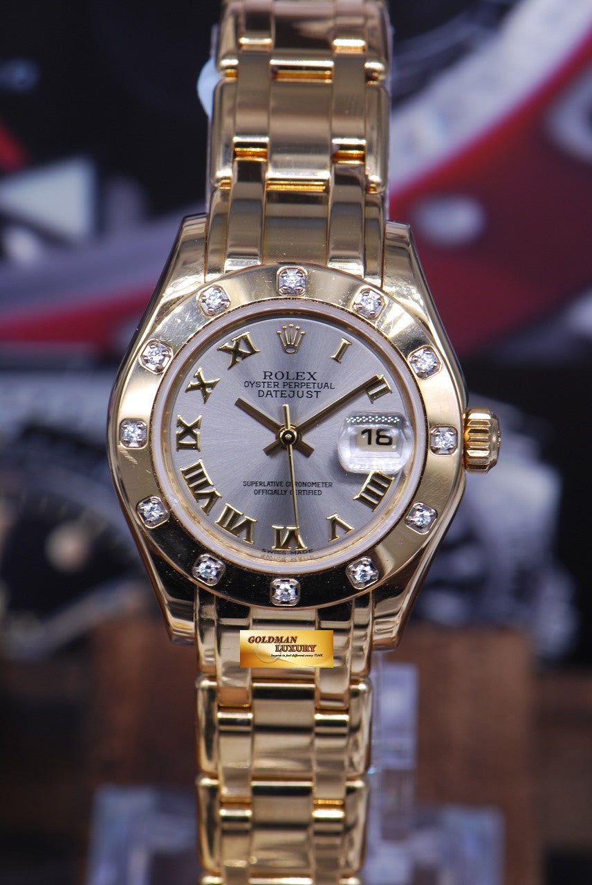 [SOLD] ROLEX OYSTER PERPETUAL DATEJUST PEARLMASTER 28mm 18K YELLOW GOLD DIAMOND BEZEL 80318 AUTOMATIC (NEAR MINT)