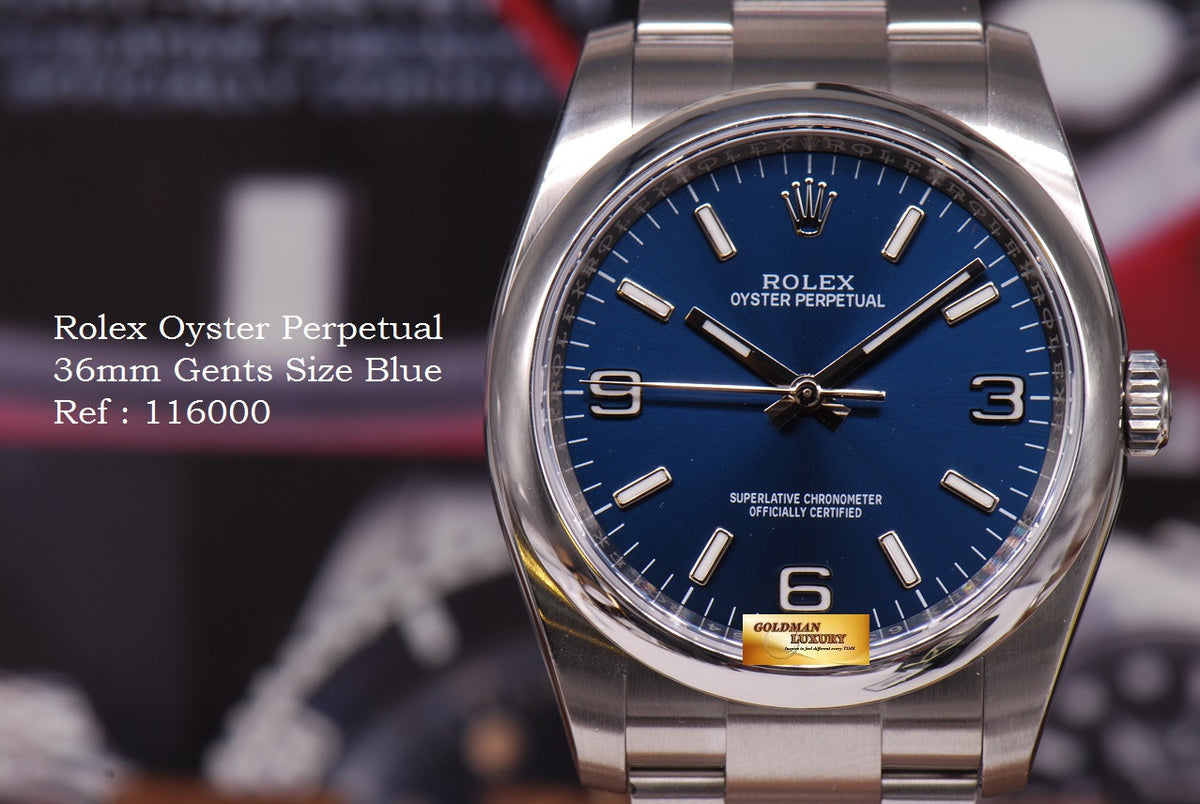 [SOLD] ROLEX OYSTER PERPETUAL 36mm GENTS SIZE 116000 BLUE (MINT)
