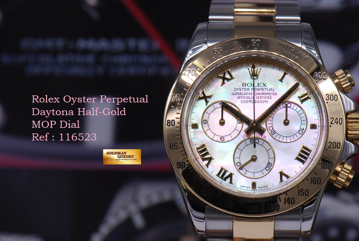 [SOLD] ROLEX OYSTER PERPETUAL DAYTONA HALF-GOLD MOP DIAL Ref : 116523 (MINT)
