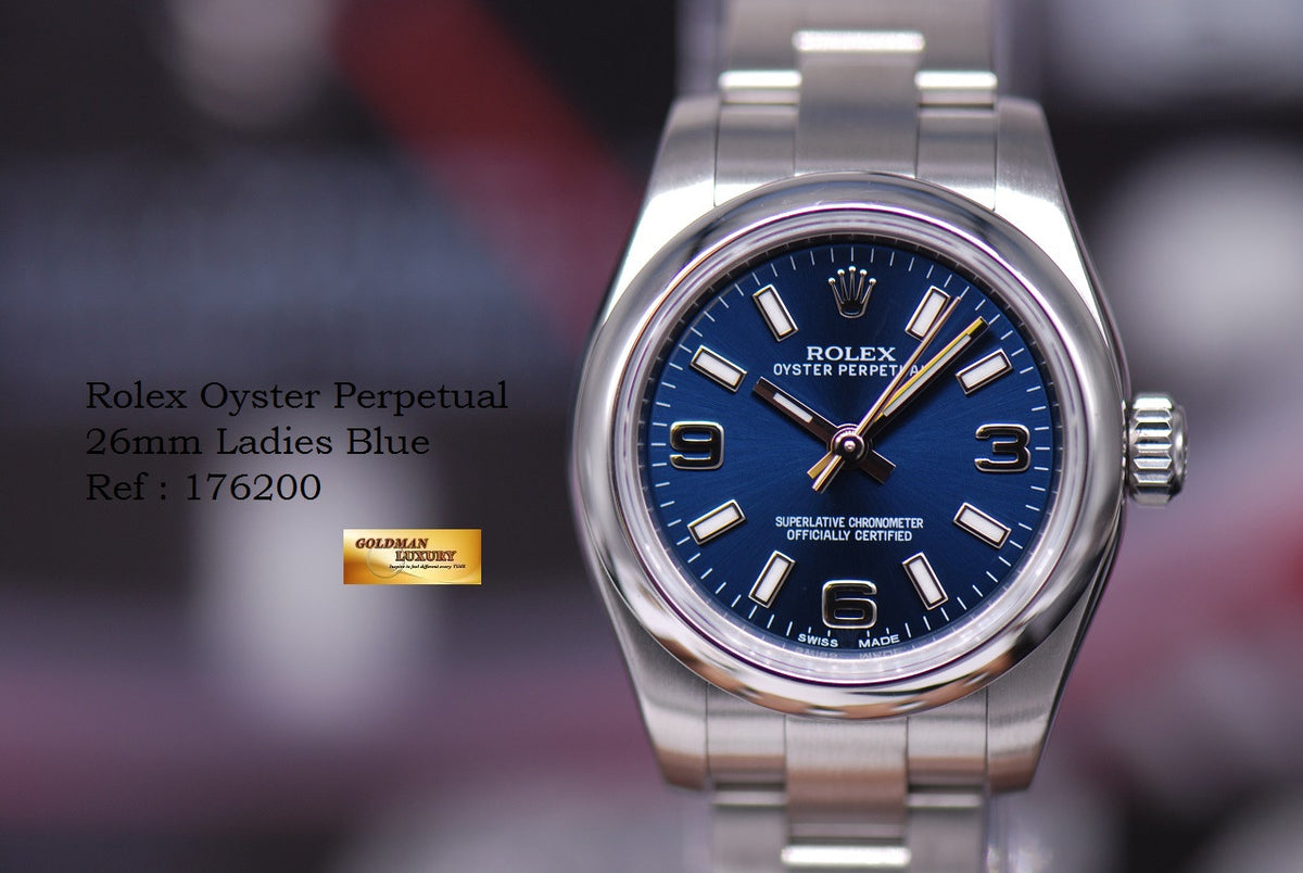 [SOLD] ROLEX OYSTER PERPETUAL 26mm LADIES BLUE 176200 (MINT)