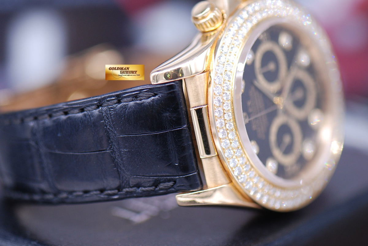[SOLD] ROLEX OYSTER PERPETUAL DAYTONA 18K YELLOW GOLD CHRONOGRAPH DIAMOND BLACK DIAL & BEZEL Ref : 16518 (MINT)