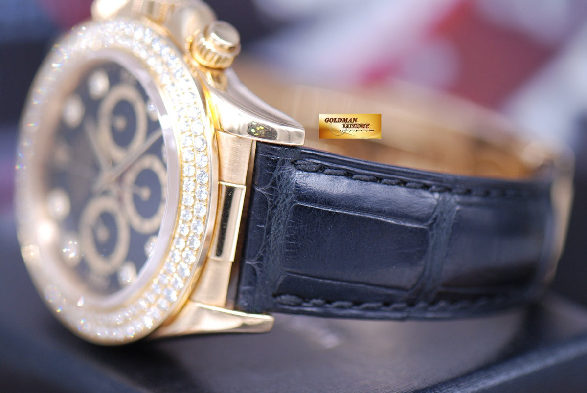 [SOLD] ROLEX OYSTER PERPETUAL DAYTONA 18K YELLOW GOLD CHRONOGRAPH DIAMOND BLACK DIAL & BEZEL Ref : 16518 (MINT)