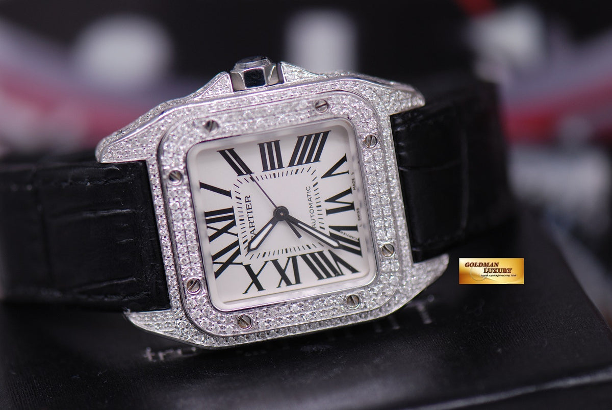 [SOLD] CARTIER SANTOS 100 MIDSIZE LADIES FULL DIAMONDS AUTOMATIC (MINT)