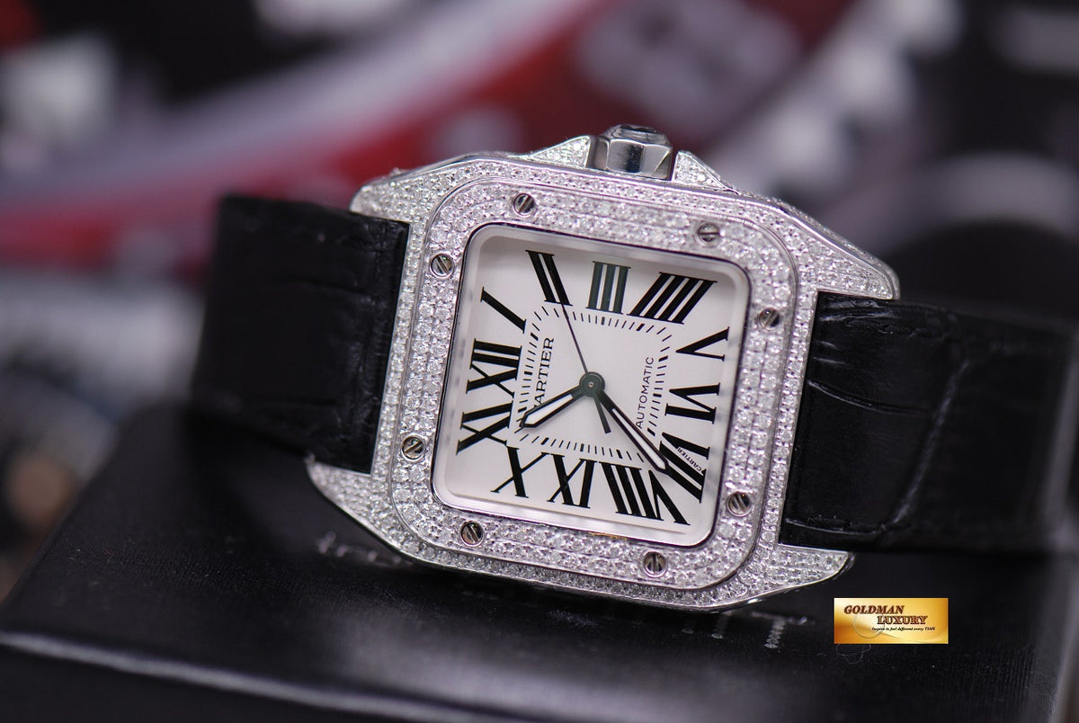 [SOLD] CARTIER SANTOS 100 MIDSIZE LADIES FULL DIAMONDS AUTOMATIC (MINT)
