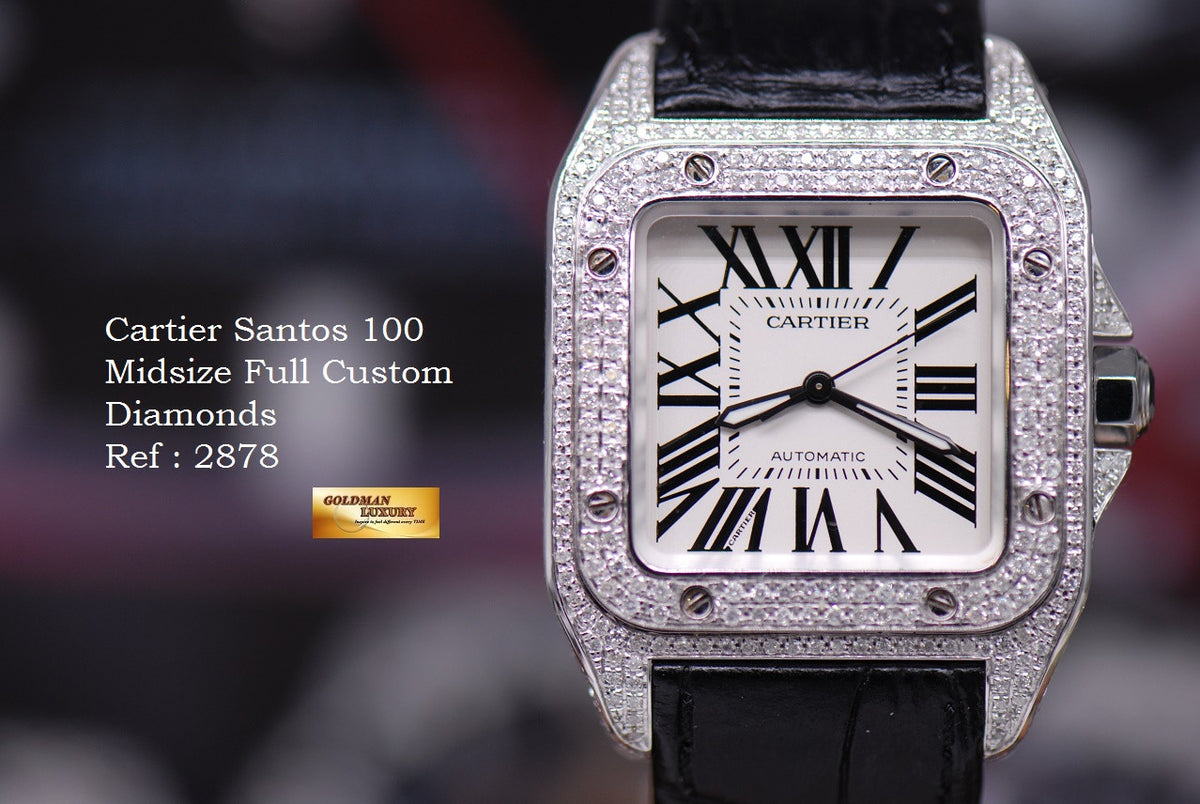 [SOLD] CARTIER SANTOS 100 MIDSIZE LADIES FULL DIAMONDS AUTOMATIC (MINT)