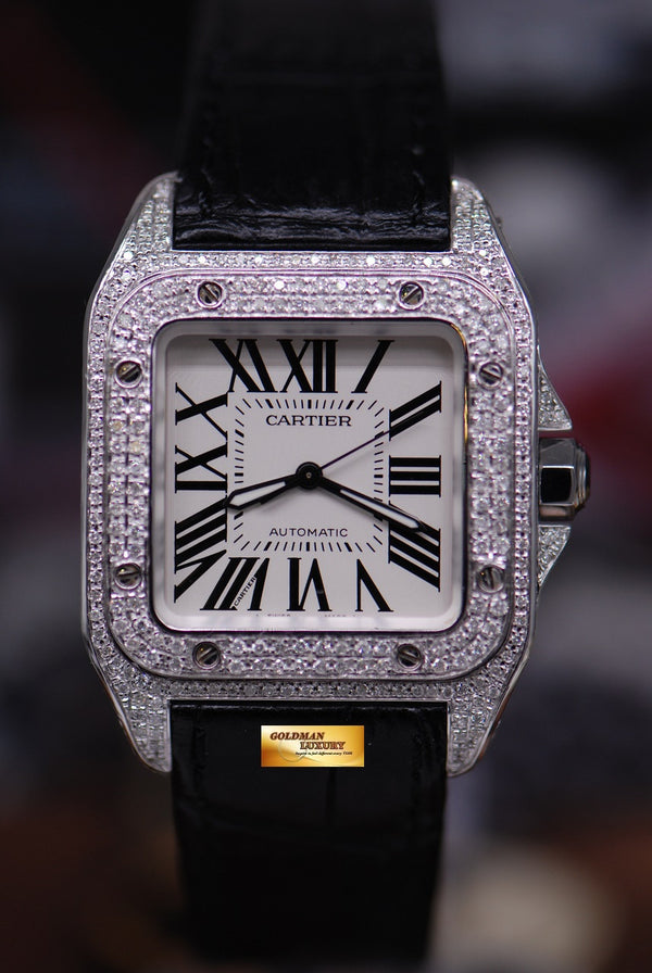 [SOLD] CARTIER SANTOS 100 MIDSIZE LADIES FULL DIAMONDS AUTOMATIC (MINT)