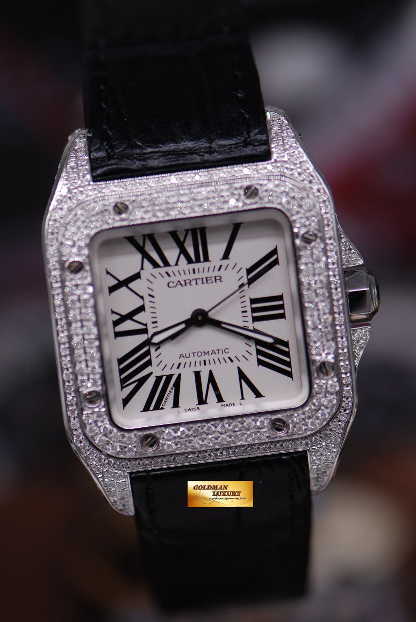 [SOLD] CARTIER SANTOS 100 MIDSIZE LADIES FULL DIAMONDS AUTOMATIC (MINT)