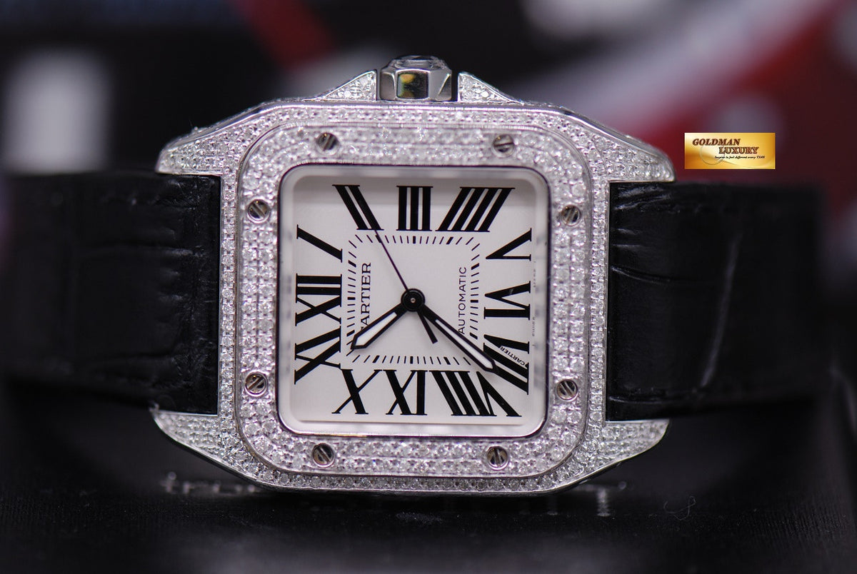 [SOLD] CARTIER SANTOS 100 MIDSIZE LADIES FULL DIAMONDS AUTOMATIC (MINT)