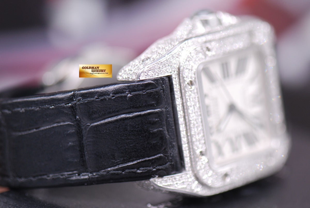 [SOLD] CARTIER SANTOS 100 MIDSIZE LADIES FULL DIAMONDS AUTOMATIC (MINT)