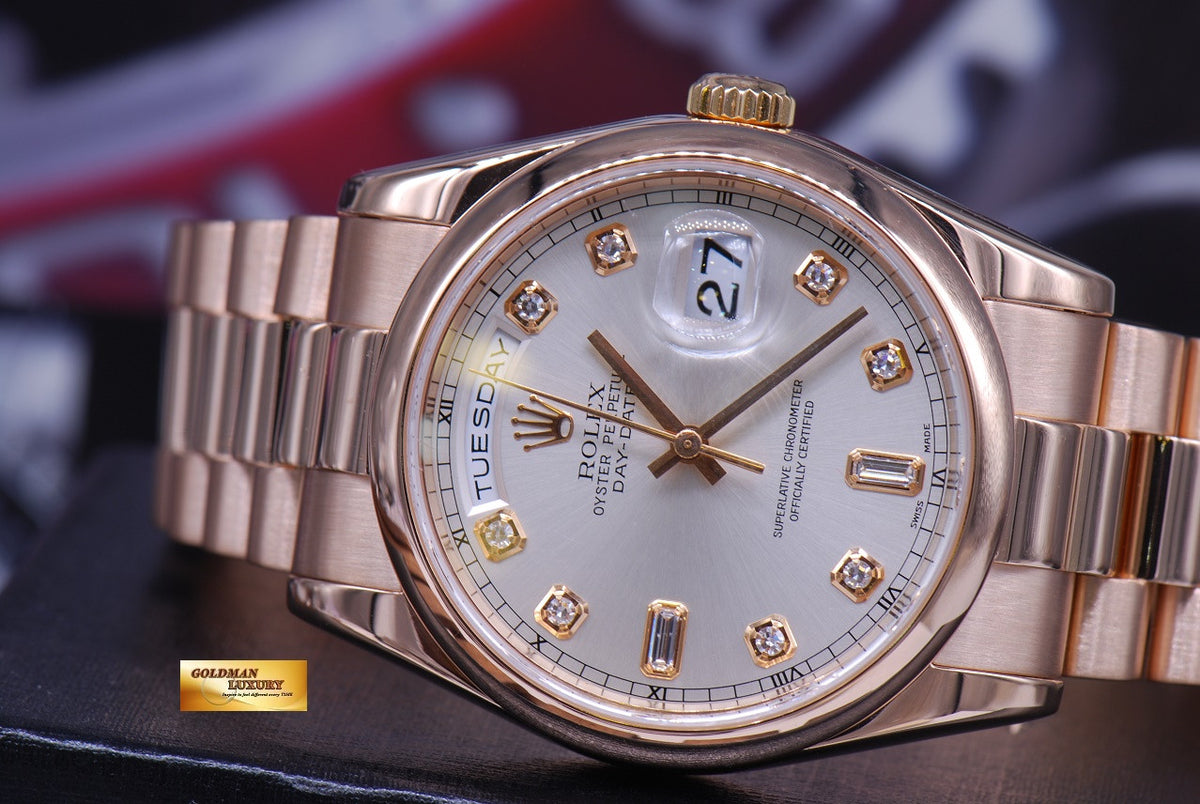 [SOLD] ROLEX OYSTER PERPETUAL DAY-DATE PRESIDENT 18K ROSE GOLD DIAMOND Ref : 118205 (MINT)