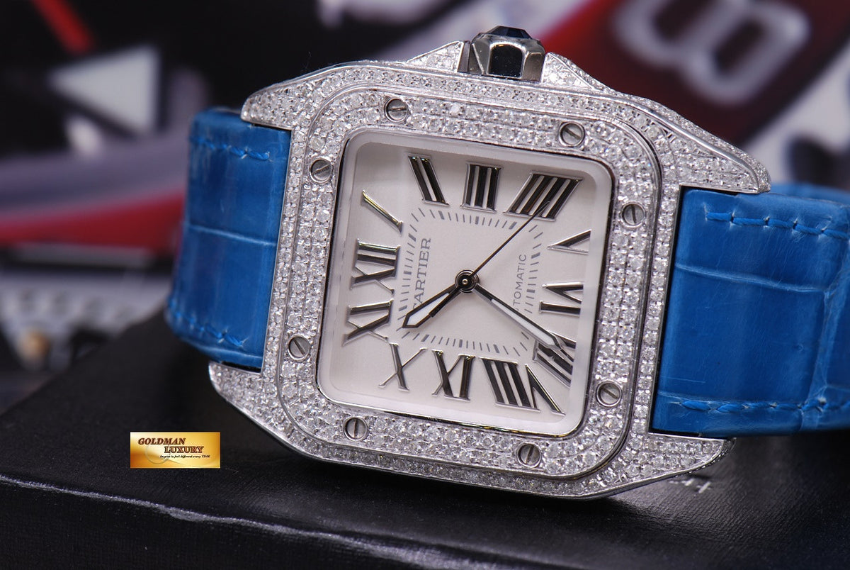 [SOLD] CARTIER SANTOS 100 MIDSIZE LADIES FULL DIAMONDS AUTOMATIC (MINT)