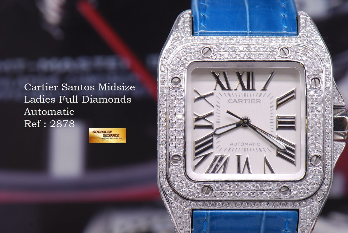 [SOLD] CARTIER SANTOS 100 MIDSIZE LADIES FULL DIAMONDS AUTOMATIC (MINT)