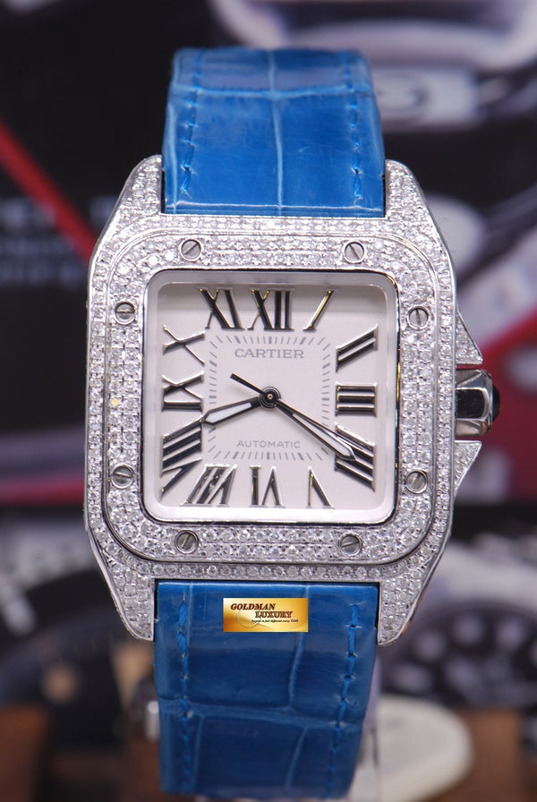 [SOLD] CARTIER SANTOS 100 MIDSIZE LADIES FULL DIAMONDS AUTOMATIC (MINT)