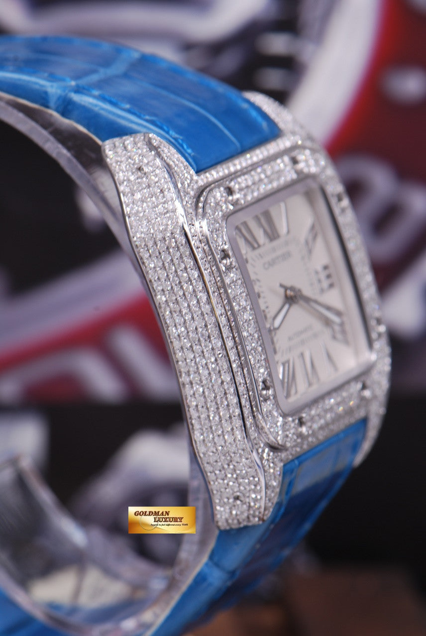 [SOLD] CARTIER SANTOS 100 MIDSIZE LADIES FULL DIAMONDS AUTOMATIC (MINT)
