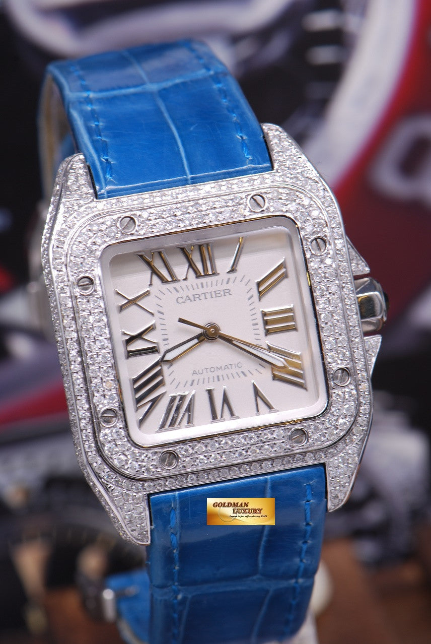 [SOLD] CARTIER SANTOS 100 MIDSIZE LADIES FULL DIAMONDS AUTOMATIC (MINT)