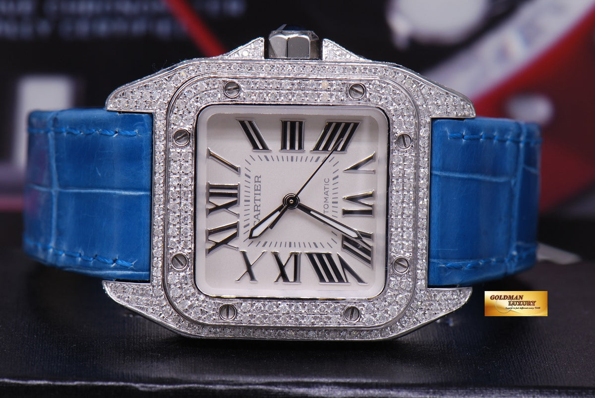[SOLD] CARTIER SANTOS 100 MIDSIZE LADIES FULL DIAMONDS AUTOMATIC (MINT)