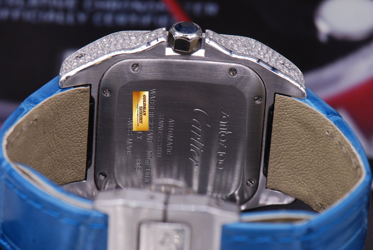 [SOLD] CARTIER SANTOS 100 MIDSIZE LADIES FULL DIAMONDS AUTOMATIC (MINT)