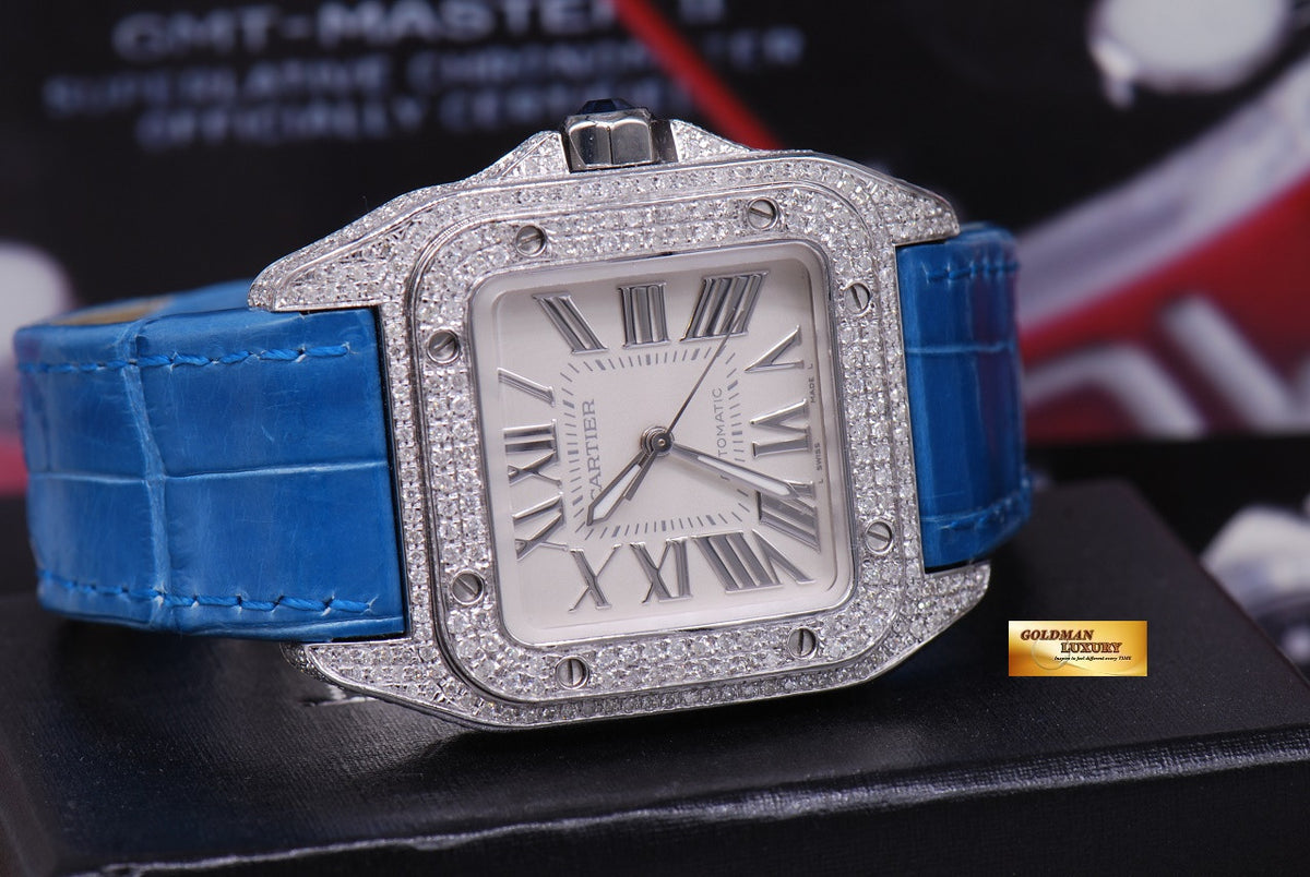 [SOLD] CARTIER SANTOS 100 MIDSIZE LADIES FULL DIAMONDS AUTOMATIC (MINT)