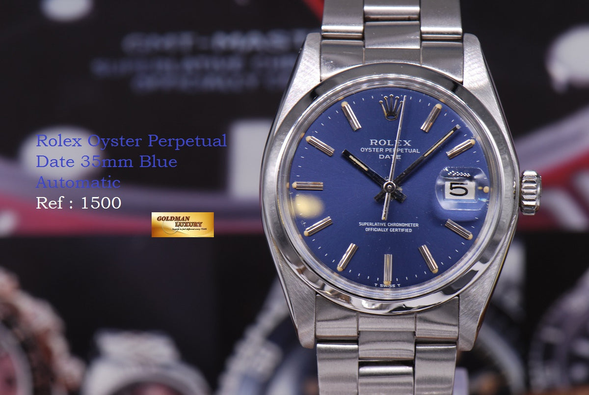 [SOLD] ROLEX OYSTER PERPETUAL DATE 35mm Ref 1500 BLUE (NEAR MINT)