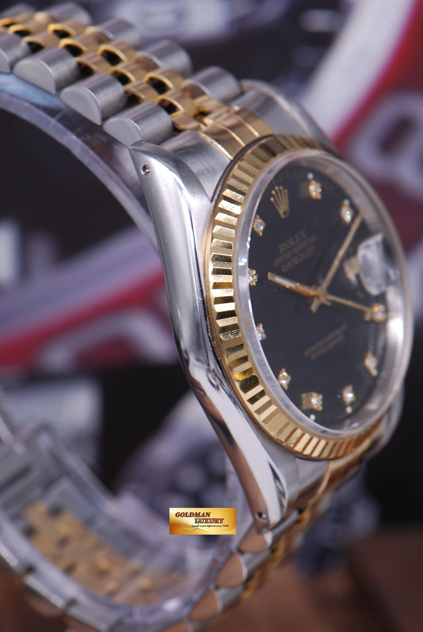 [SOLD] ROLEX OYSTER DATEJUST 36mm GENTS HALF-GOLD DIAMOND BLACK DIAL Ref : 16233 (NEAR MINT)