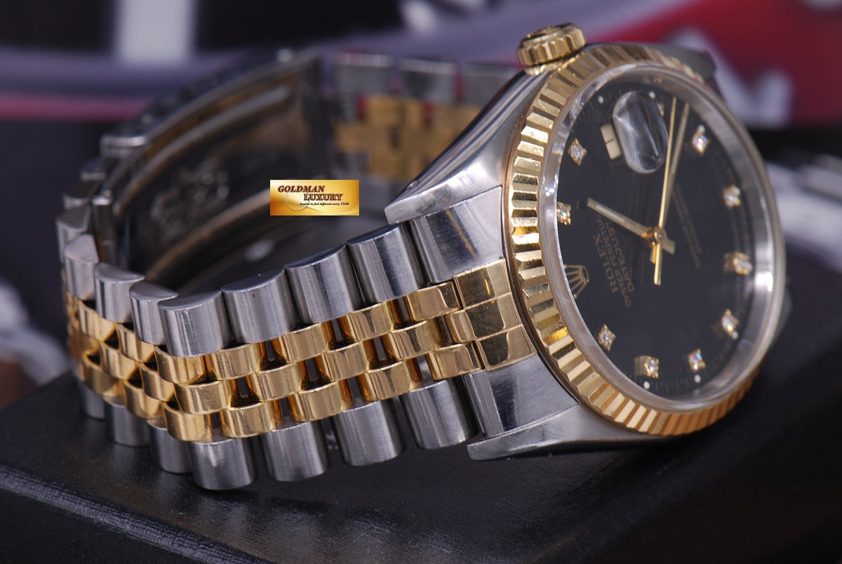 [SOLD] ROLEX OYSTER DATEJUST 36mm GENTS HALF-GOLD DIAMOND BLACK DIAL Ref : 16233 (NEAR MINT)