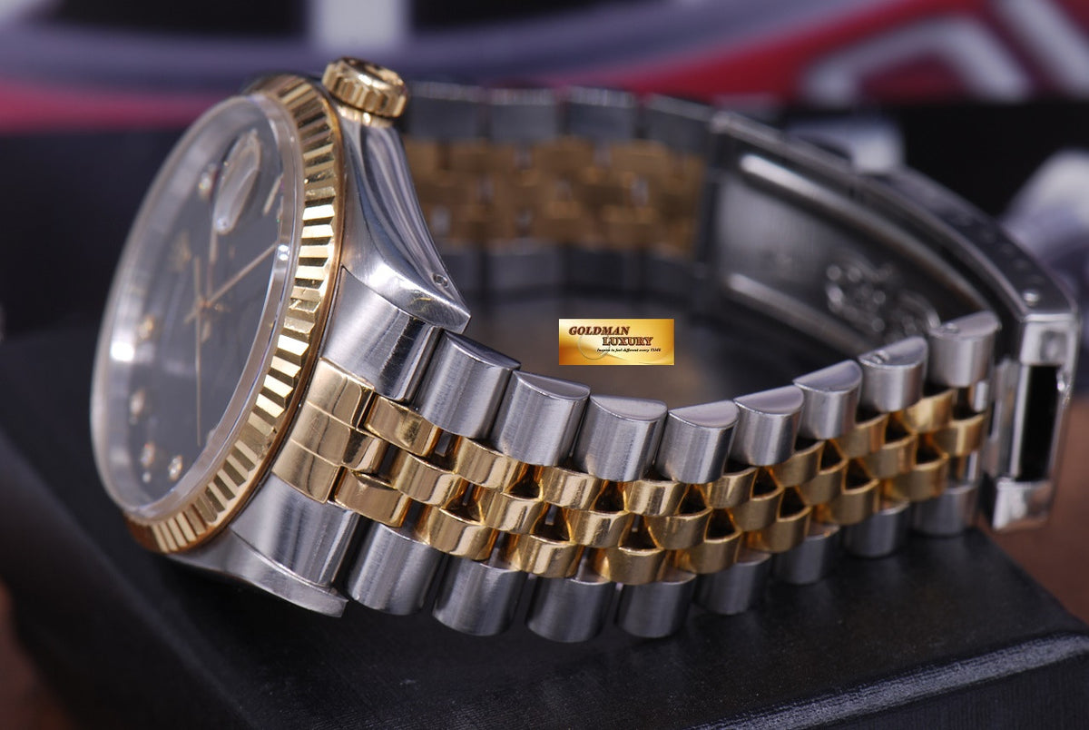 [SOLD] ROLEX OYSTER DATEJUST 36mm GENTS HALF-GOLD DIAMOND BLACK DIAL Ref : 16233 (NEAR MINT)